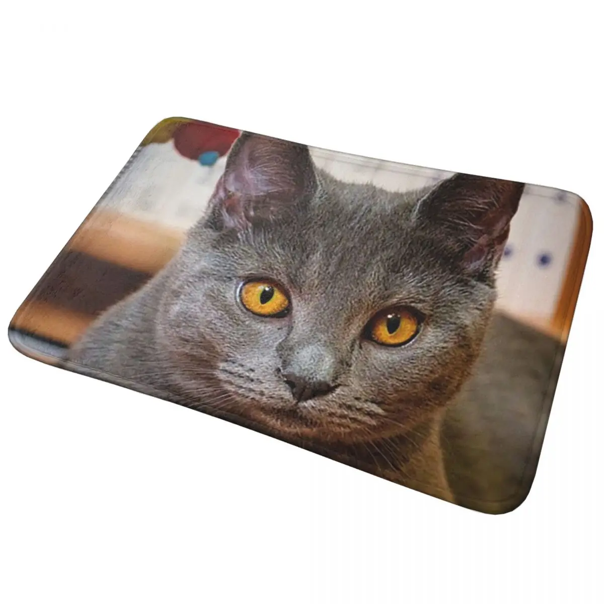 Felpudo antideslizante con retrato de gato Chartreux con ojos dorados, alfombra a prueba de agua y aceite para el hogar, alfombrillas para el salón