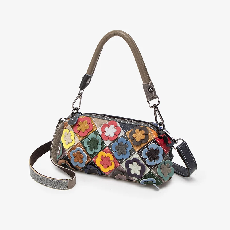 Top Layer Cowhide Colored Mother Bag, Women's Shoulder Bag, Handmade Niche Design, Contrasting Color Block Crossbody Bag