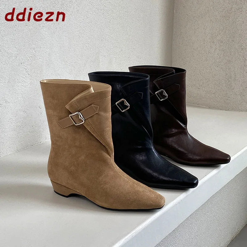 New Fashion Buckle Elegant Woman Ankle Boots Casual Female Low Heel Footwear Pointed Toe Shoes Modern Ladies Short Booties