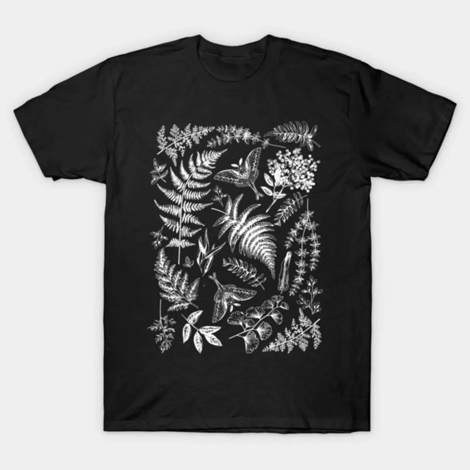 Vintage Botanical Fern Leaf And Luna Moth Green Plant Botany T Shirt vintage Washed Stretched Comfortable Unisex Stylish