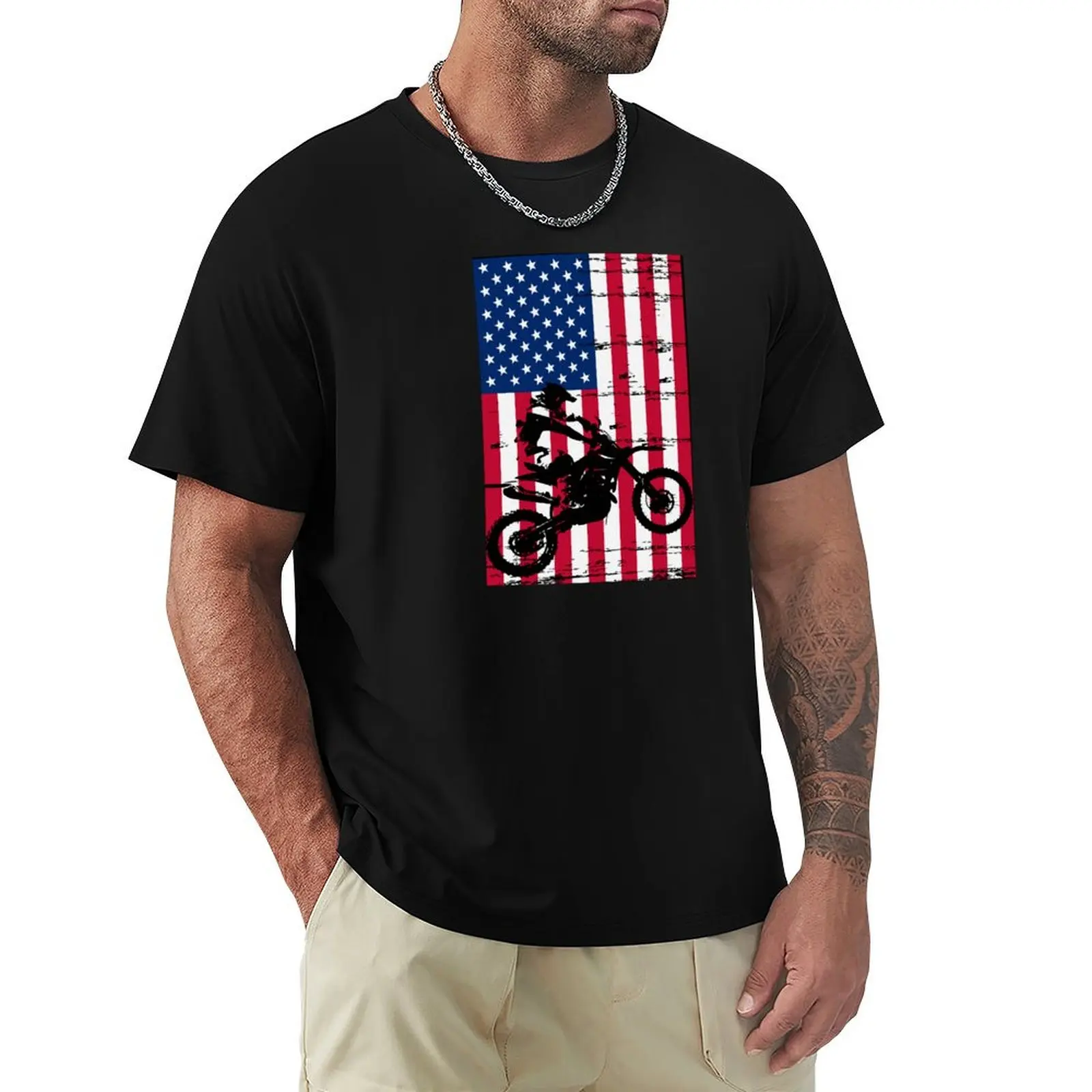 Fourth of July Dirtbike T-Shirt Stretch Fabric Comfort T-Shirt