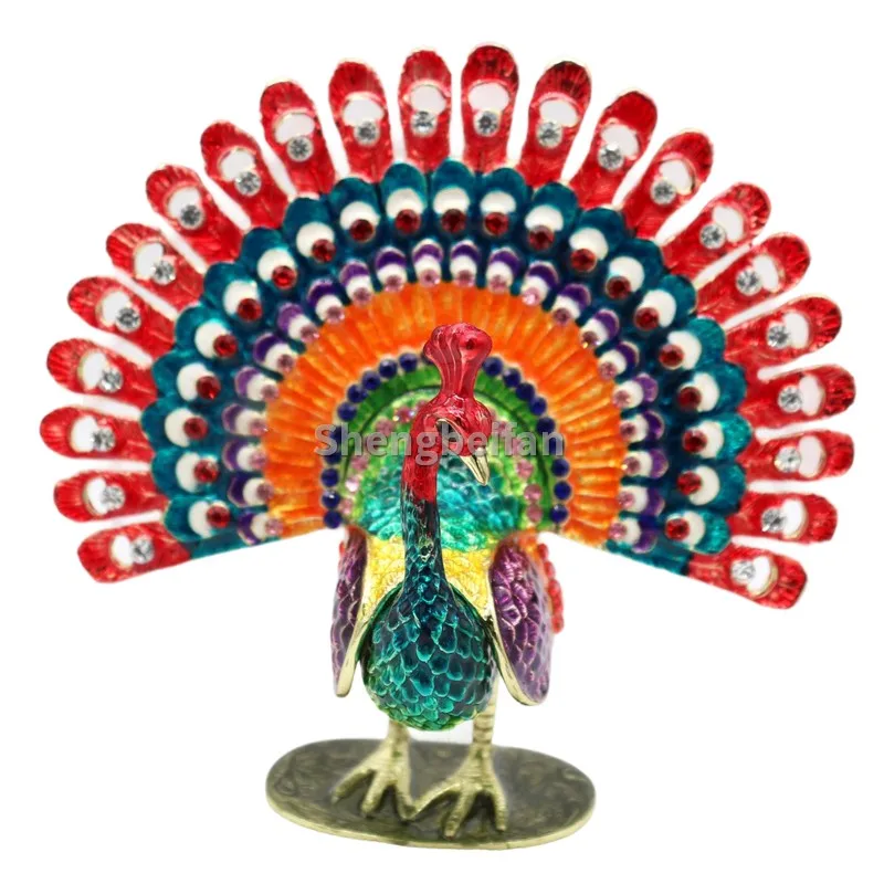 

Metal Craft Hand Painted Peacock Trinket Box Classic Ornaments to Store Jewelry Gift For Birthday Home Decoration