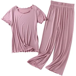 Nova coleção japonesa de verão, modal de algodão, manga curta, calças de três pontos, roupa de serviço para casa, pijama feminino de tamanho grande