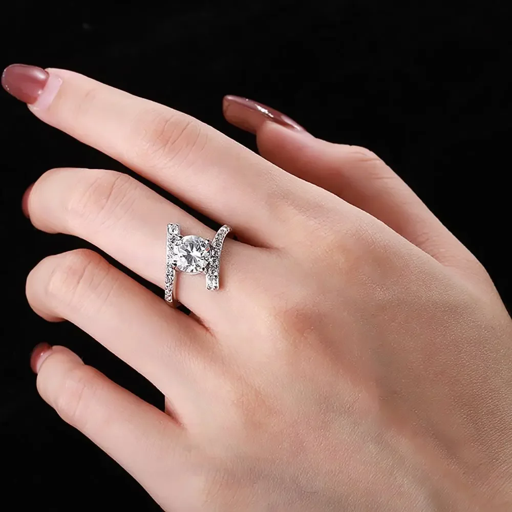 STL Cross Border 925 Sterling Silver Precision Micro Inlaid Ring for Women, European and American Fashion Simulation Diamonds