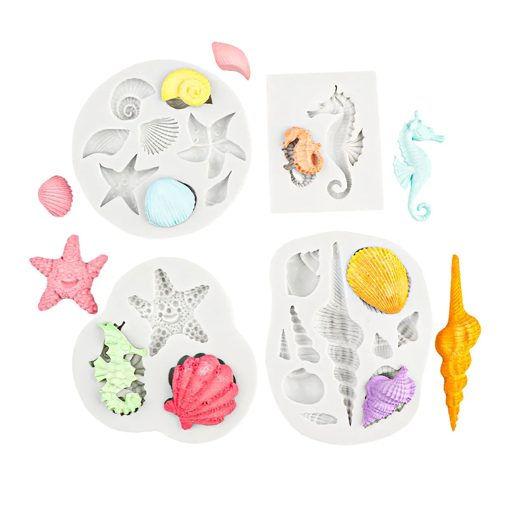 Shell Conch Ocean Series Silicone Mold Seahorse Fish Tail DIY Clay Mold Moldes Para Yeso O Cemento Resin Molds Silikonformen