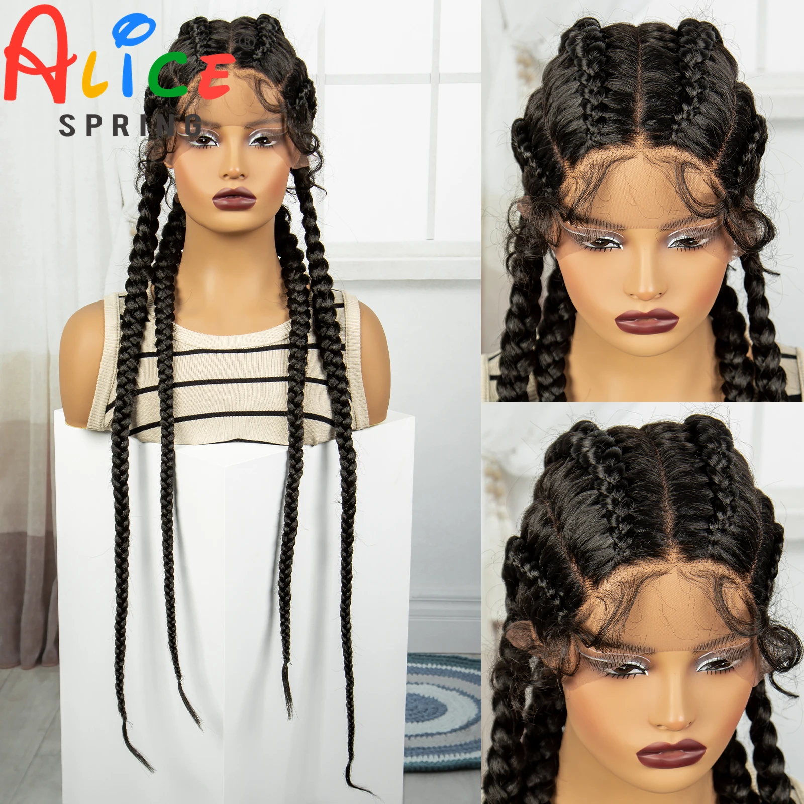 

36 Inch Natural Cornrow Braided Wigs Synthetic Braids Wig With Baby Hair For Black Women Synthetic Lace Ftont Braiding Hair Wigs