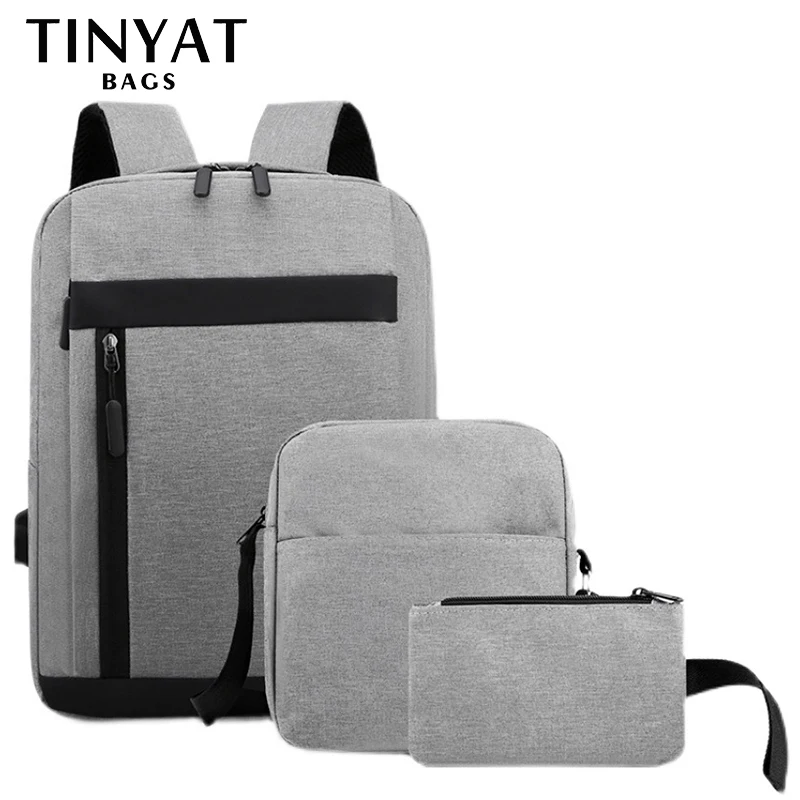 

TINYAT Unisex Large Capacity Multifunctional USB Clash Color 3 Piece Backpacks Wear-resistant Anti-scratch Breathable Bags