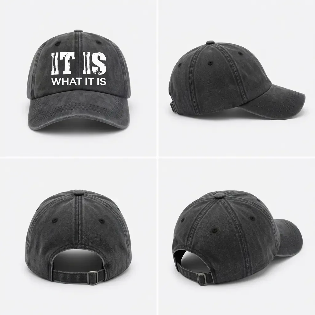 Unisex Vintage Washed Cotton Universal Sports Hat - Adjustable Strap, Embroidered 'It Is What It Is' Funny Slogan, One Size, All Seasons, Outdoor Wear, Slogan Sports & Outdoor Hats for Adults