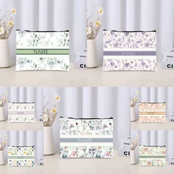 Light Floral Makeup Bag Custom Name Cosmetic Case for Women Travel Necessity Lipstick Storage Trendy Luxury Canvas Bags Clutch