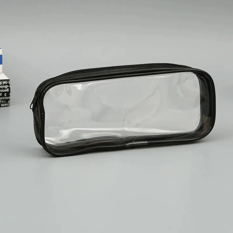 مقلمة شفافة مقاومة للماء بلون موحد - منظم مستلزمات الماكياج والمدرسة بسعة كبيرة للاستخدام المكتبي للفتيات