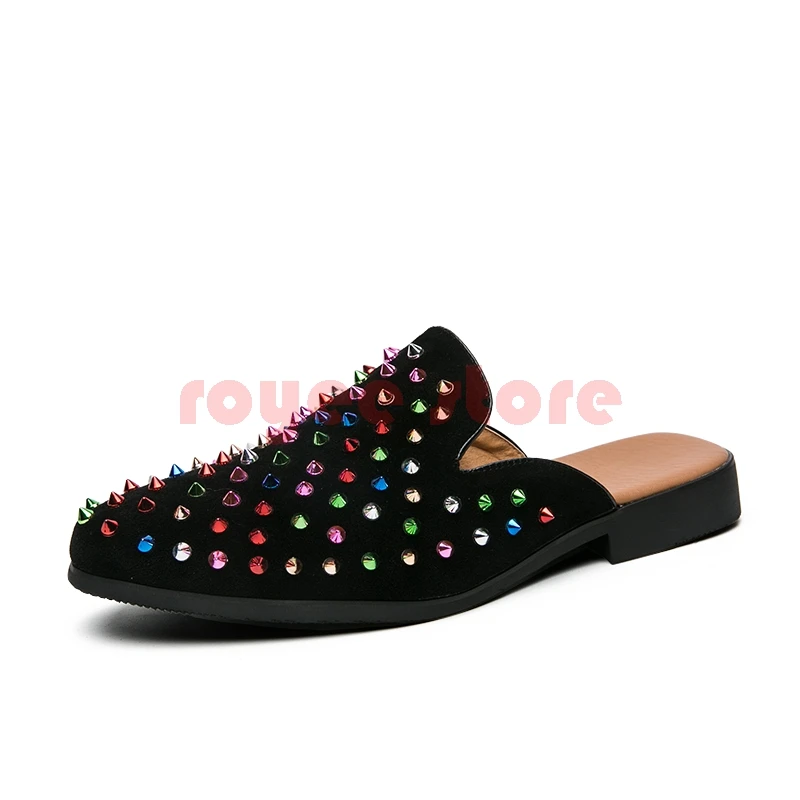 Black Rhinestone Studs Spike Shoes Men Original Black Glitter Diamond Loafers Shoes Runway Shining Rivets Party Wedding Shoes 47