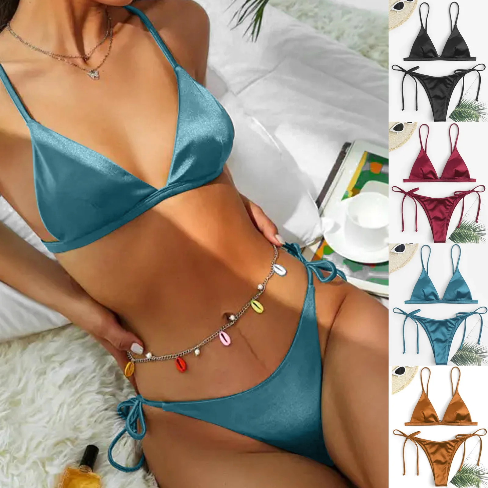 

Low Waist Thong Swimwear Women Swimsuit Sexy Bathing Suit Bandeau Bikini Set Patchwork Solid Beachwear Brazilian Feminine Bikins