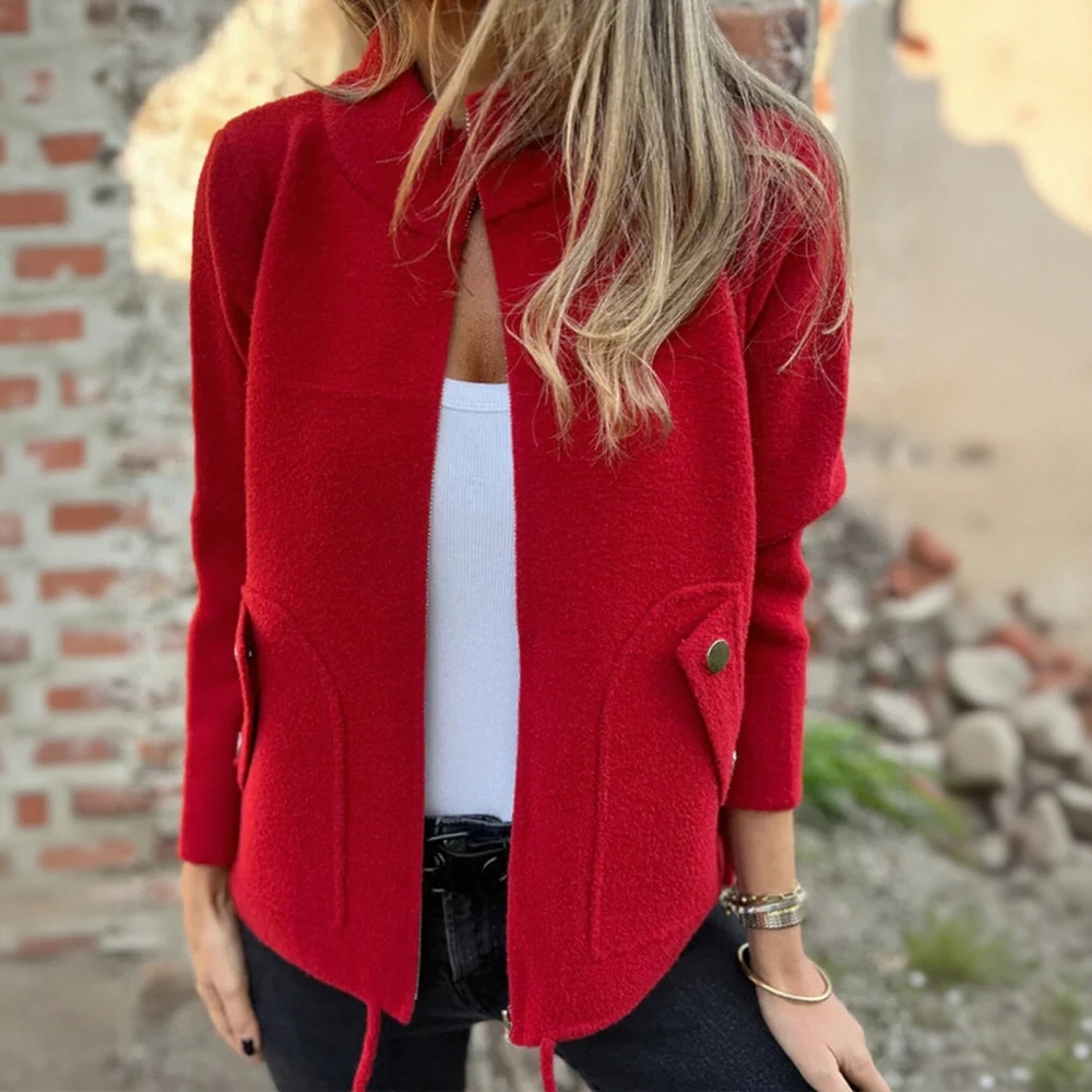 معاطف خريف وشتاء 2025 أزياء نسائية بلون سادة وأكمام طويلة ورقبة دائرية معاطف أساسية يومية ضيقة