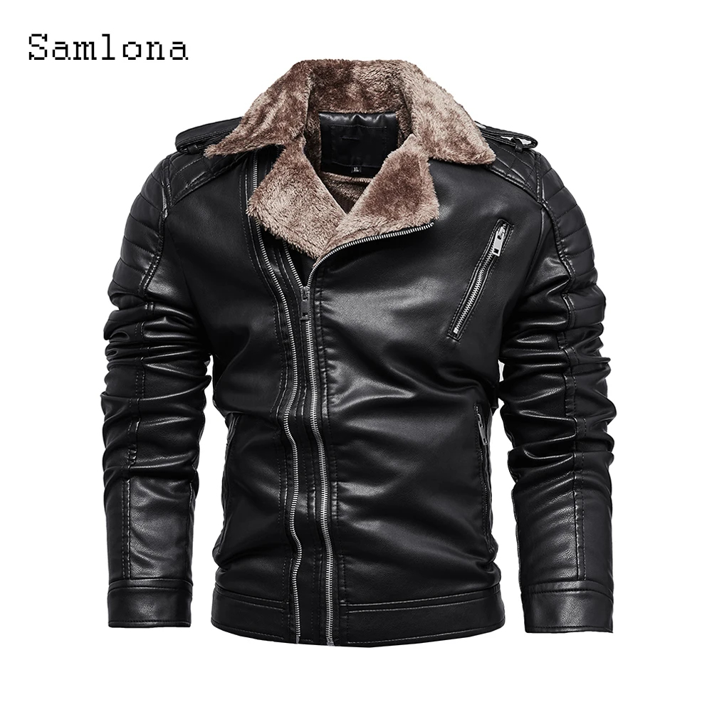 

2023 New Faux Pu Leather Jackets Mens Fur Collar Top Outerwear Winter Cashmere Coats Moto&Biker Suede Jacket Plus size Overcoats