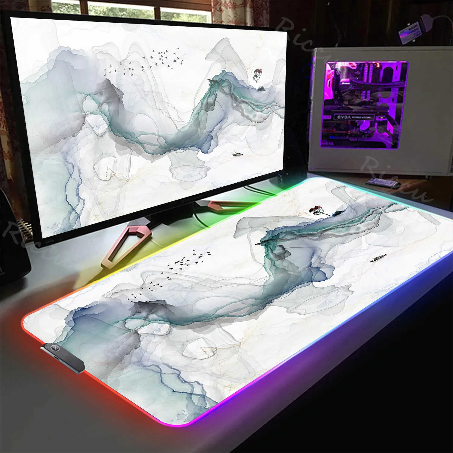 RGB Mousepads Company Mouse Pad Office Desk Ink Painting Desk Mat Pads LED Large Mousepad Chinese Style Mouse Mats For Computer