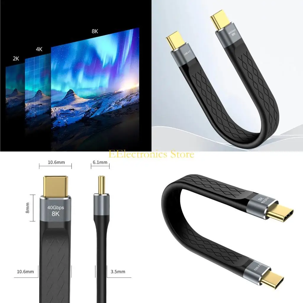 B03C Short USB4 Cable 5.9Inch Flat Cord 40Gbps Speed 240W Power Delivery for Phones External SSD eGPU and More USB C Devices
