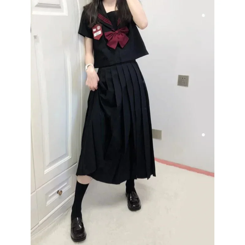 Nicemix Original Basic JK Uniform Skirt 2pcs Set Orthodox Black Red Sailor Suit Japan Long Sleeve/short Sleeve Shirt Preppy JK