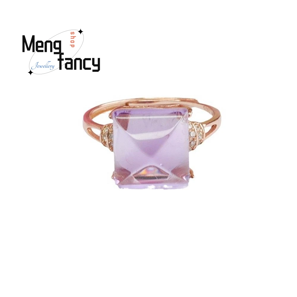 S925 Silver Natural Amethyst Sugar Tart Ring Colourful Exquisite High-grade Fashion Luxury Jewelry Couple Promise Holiday Gifts