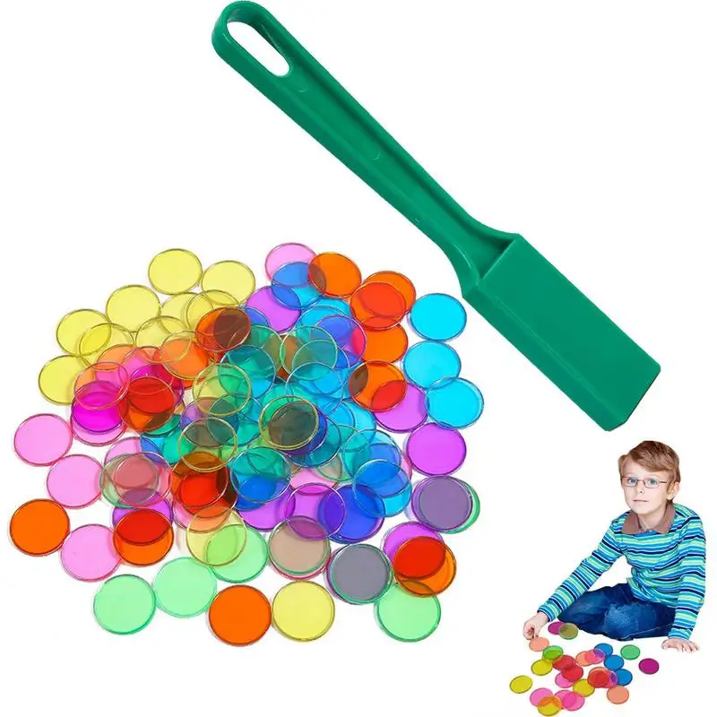 Counting Chips Coin Toy Baby With Magnetic Stick Bingo Chips Set Transparent Counters With 100pcs Mix Color Chips Game Tokens