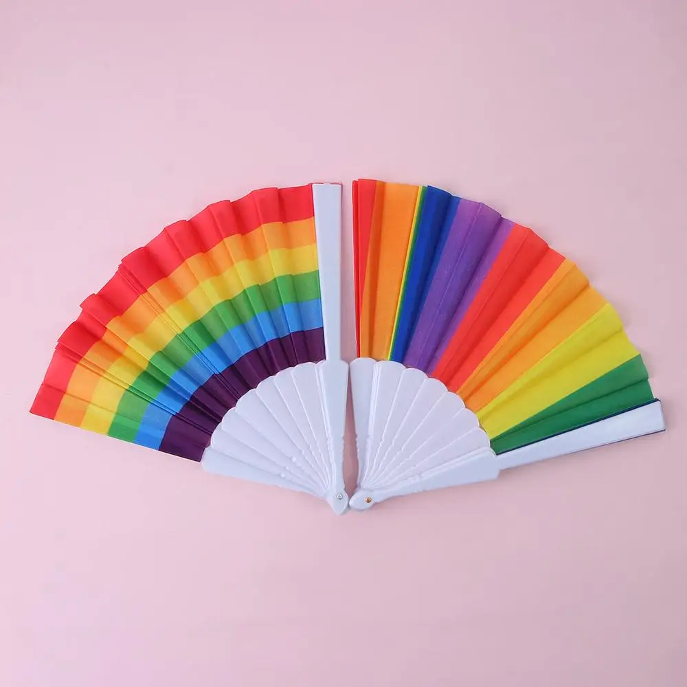 Fan Crafts Home Decoration Summer Gift Dance Hand Fan Photo Prop Tool Handle Hand Fan Rainbow Folding Fan Rainbow Folding Dance