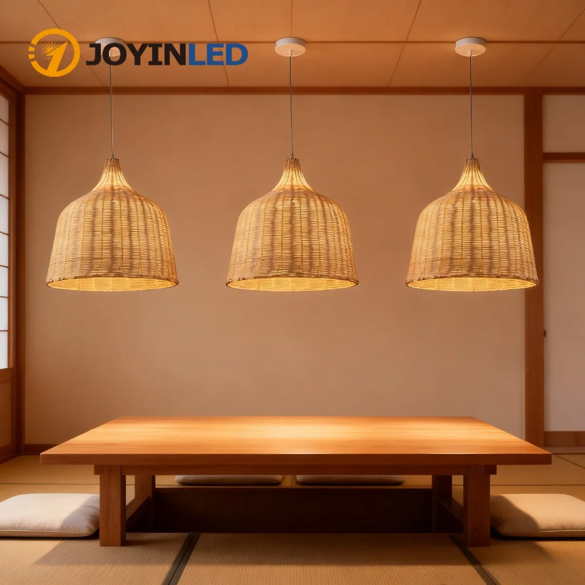 

JOYINLED Eco-friendly Rattan Pendant Light, Southeast Asian Style Woven Bamboo Chandelier for Kitchen Island Dining Room Bedroom