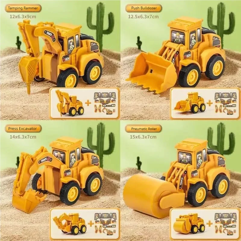 Popular Overseas Push-And-Play Construction Vehicle Toys for Ages 3 and Above, 4-Piece Set Including Excavator, Bulldozer, Road Roller, and Earth-Moving Machine, No Batteries Needed, Push-And-Play Construction Cars, Children's Realistic Pretend Play Toys, Preferred Birthday Gifts for Boys and Girls, Durable Abs Toy Cars, Beach Sand Toys, Stress-Relief Toys, Birthday Gifts, Children's Party Favors, Holiday Gifts view 3