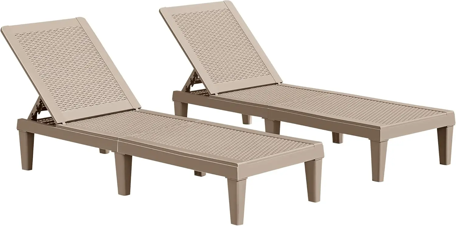 Patio Chaise Lounge Chair Set of 2 Outdoor PE Waterproof Adjustable Easy Assembly Lounge Chairs for Outside Pool Garden