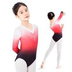 Ballet Leotard for Girls Kids Long Sleeve Diamante Gymnastics Leotard Bodysuits Polyester Swimwear