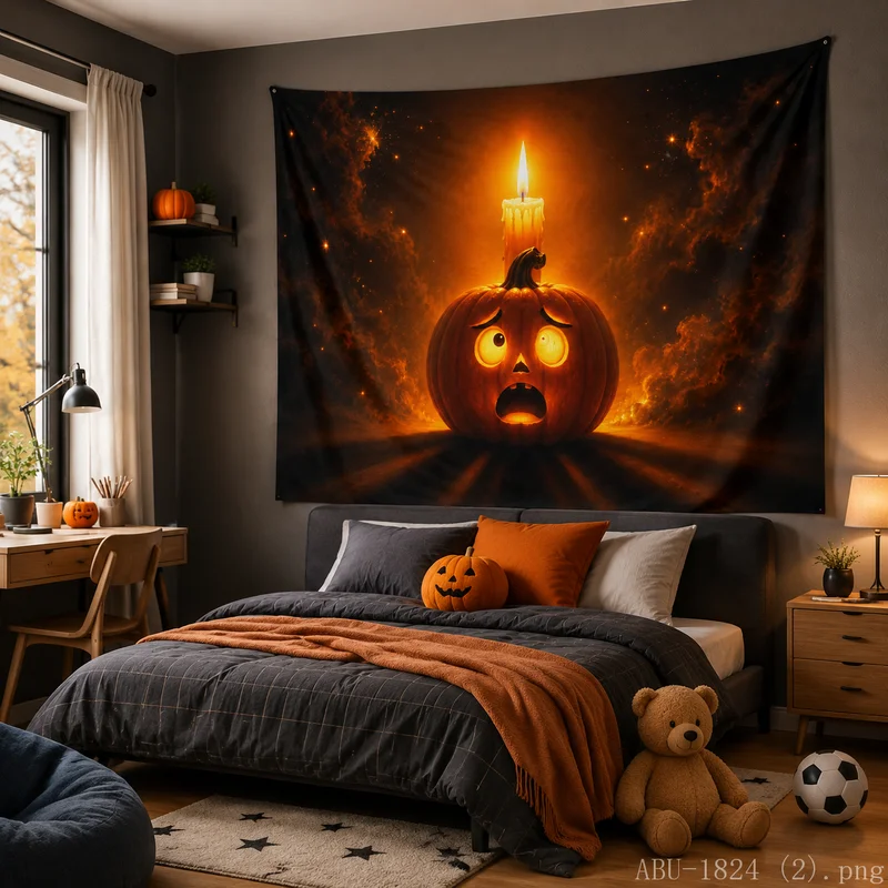 VIKAMA Spooky Jack O Lantern Tapestry Candle Galaxy Dark Night Halloween Wall Hanging Bedroom Dorm Party Decor Cloth
