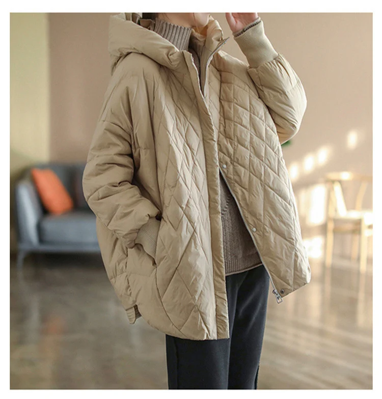 Schinteon Women Light White Duck Down Jacket Casual Loose Over Size Autumn Winter Outwear with Hood Coat 2024 New
