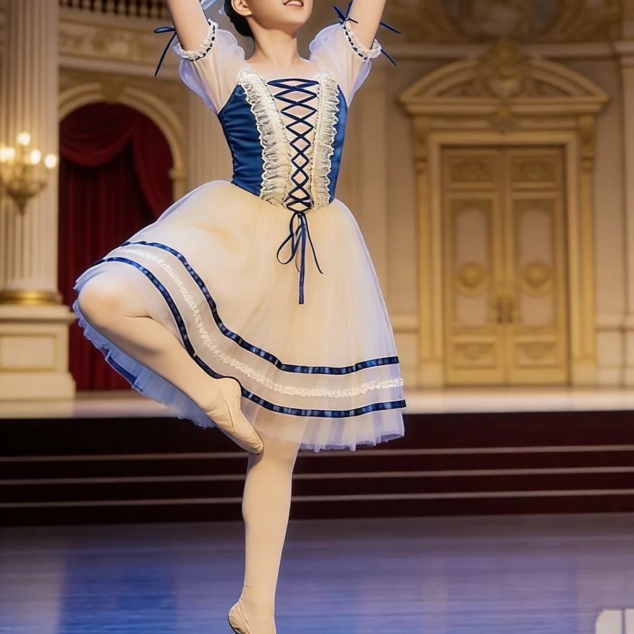 kids-girls-ballet-dance-tutu-princess-dress-puff-sleeve-lace-trim-layered-leotard-ballerina-gymnastics-performance-dancewear