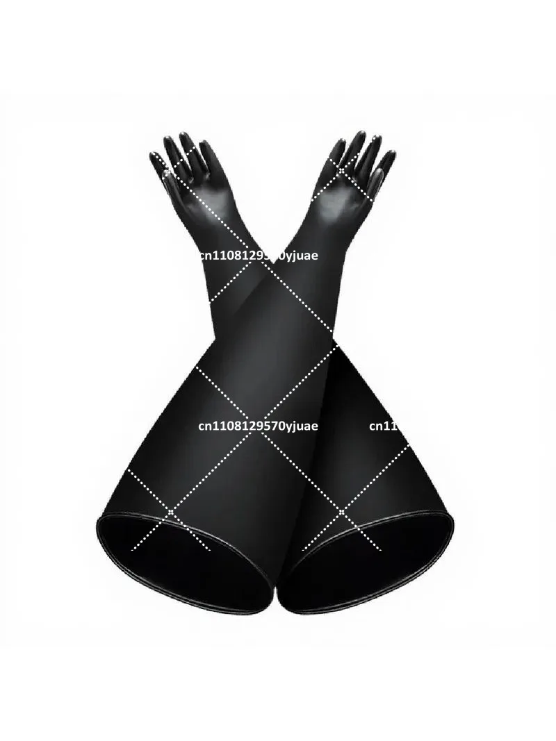 68CM Long Sandblasting Box Gloves, Black Rubber Wear-Resistant Non-Slip Thickened Industrial Work Gloves