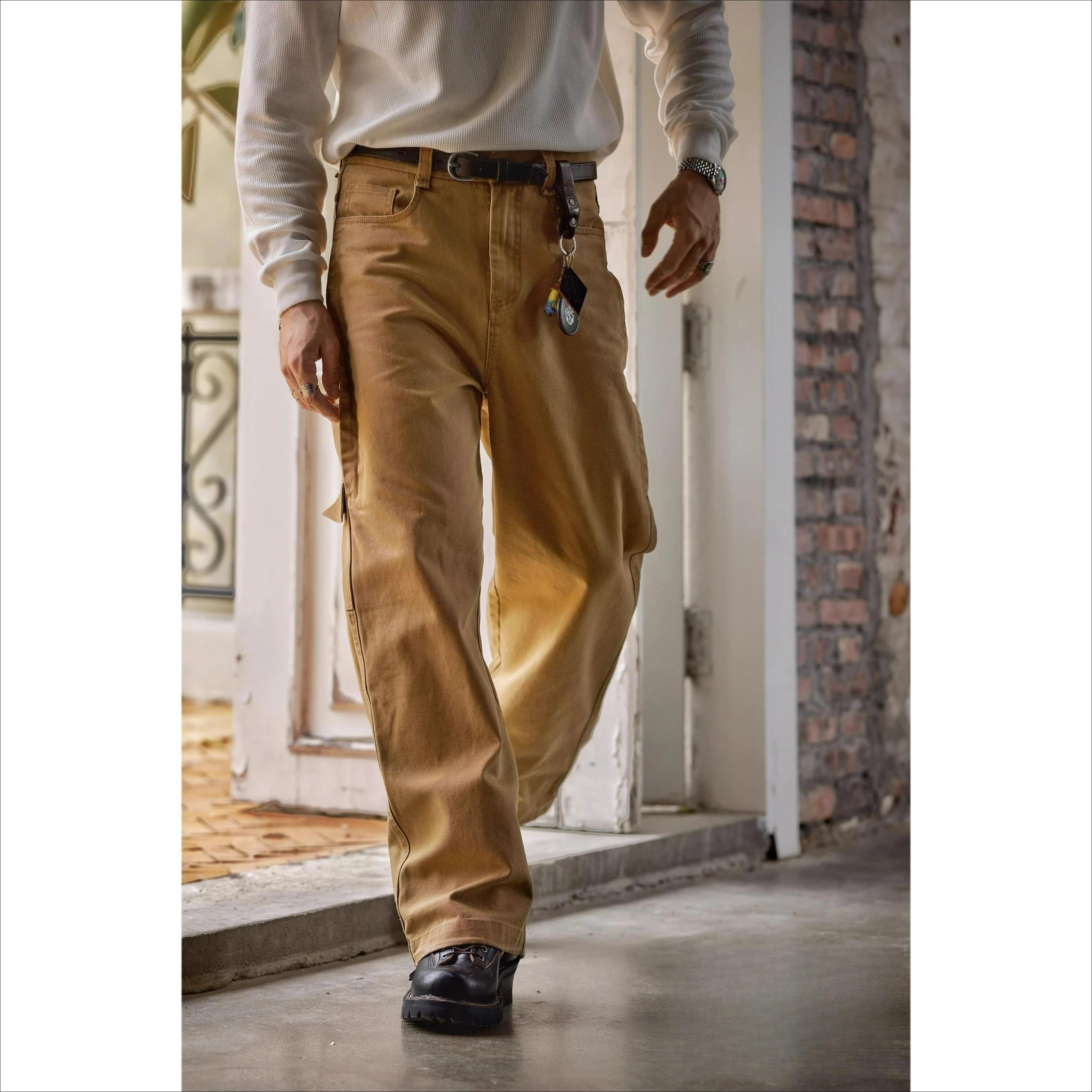 

Men's American Retro Kaji Loose Straight Cotton Canvas Washed Casual Pants