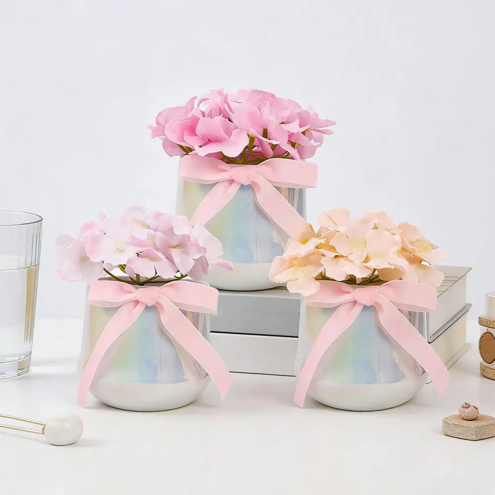 

Искусственные цветы из шелка, композиция в керамической вазе с шелковым бантом, реалистичные искусственные головки гортензии, свадебные центральные украшения