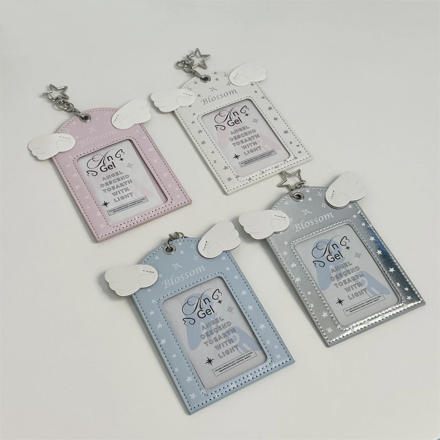 PU Leather Angel Wing Card Holder 3 Inch Idol Photo Card Holder Display Bag Pendant ID Card School Card Protector Student Gift
