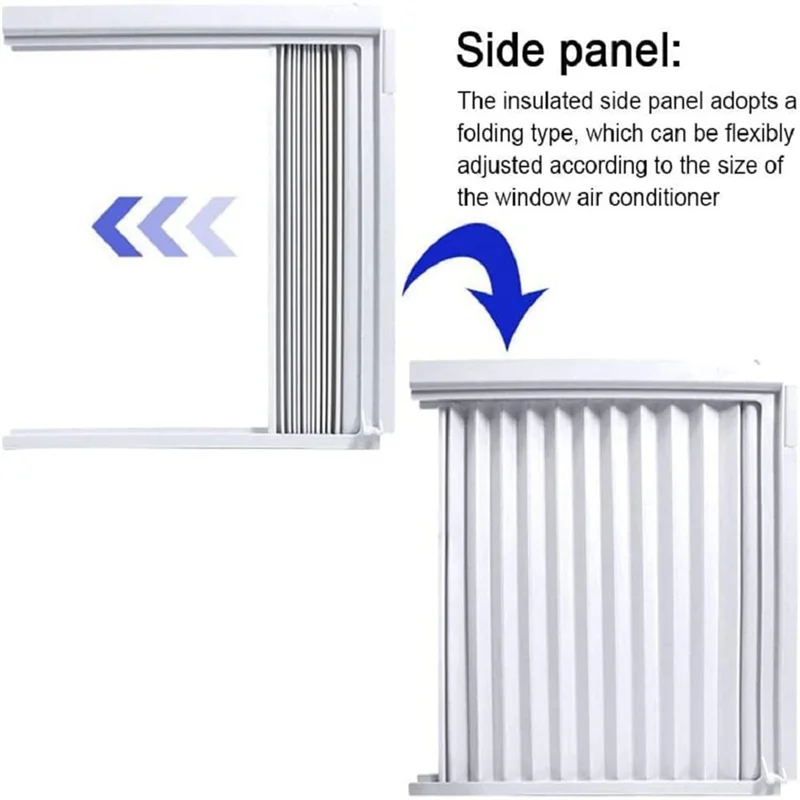 A78E-Window Air Conditioner Side Panels with Frame, Room AC Accordion Filler Curtain Kit Replacement Adjustable with Frame