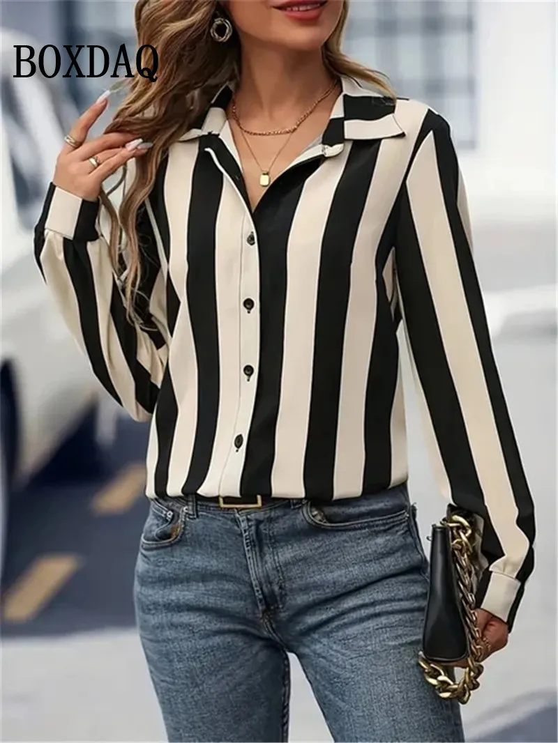 New Fashion Casual Long-Sleeve Shirts Ladies Loose Polka Dot Print Tops Women Spring Blouses Lapel Button Office Cardigan Shirt