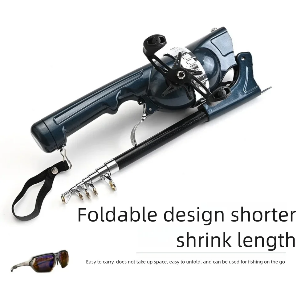 Nueva caña de pescar plegable integrada, caña de spinning plegable, caña de spinning telescópica de sección corta de 1.3m, gafas de sol polarizadas incluidas