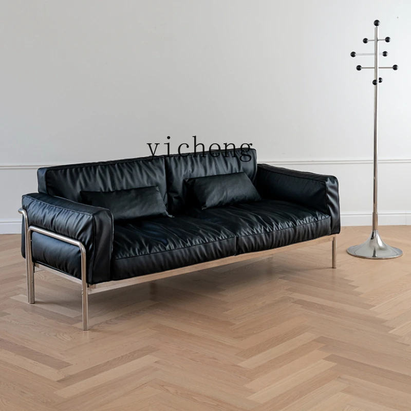 

XL black Napa thick cowhide sofa/medieval Nordic minimalist straight row small apartment