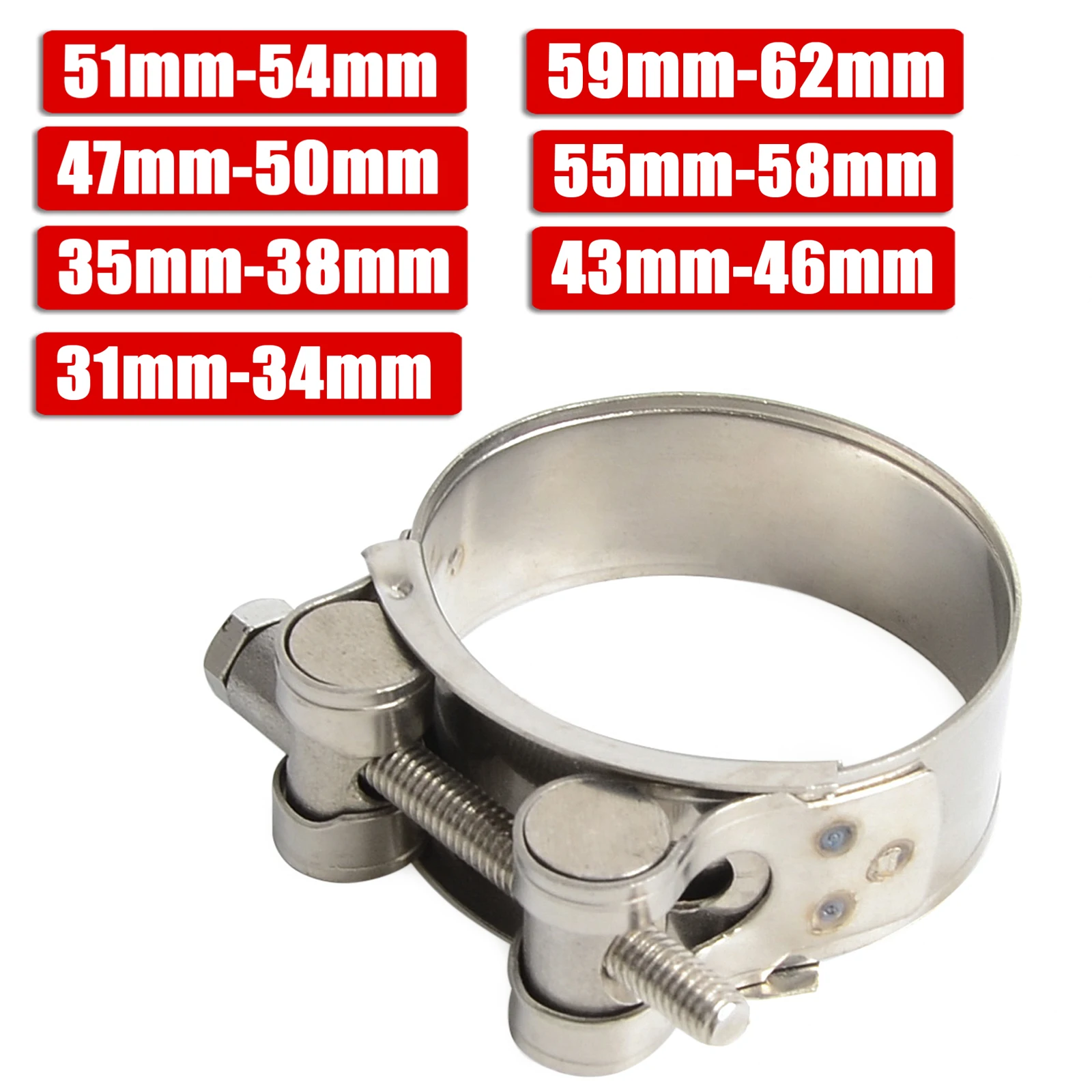 31mm - 62mm Motorcycle Exhaust Clamp Clip Stainless Steel Exhaust Pipe Clamps For Middle Exhaust Connect Fixed Seal Install 