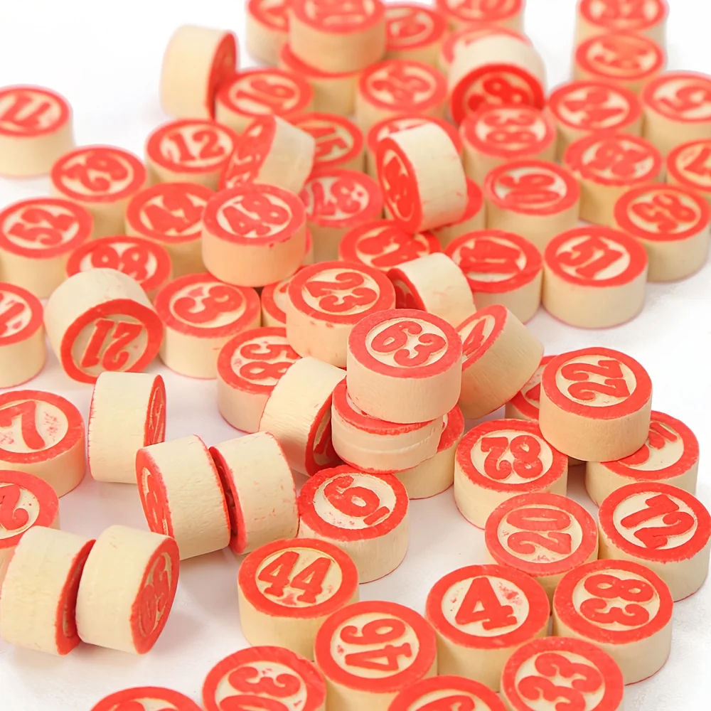 Bingo GAME include 100 PCS 5-Color Bingo Cards AND 90 Wooden Game Discs, Suitable for Family Gatherings, Classroom Use