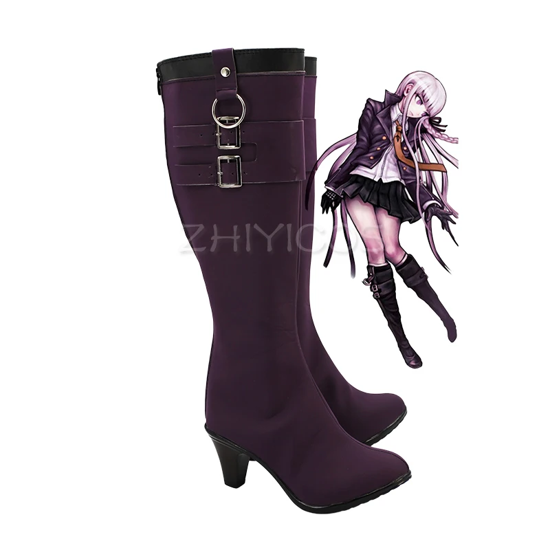 ZHIYICOS أنيمي Danganronpa Kirigiri Kyoko تأثيري أحذية النساء الأرجواني الأحذية بولي Leather الجلود أحذية الحفلات الهالوين مخصص