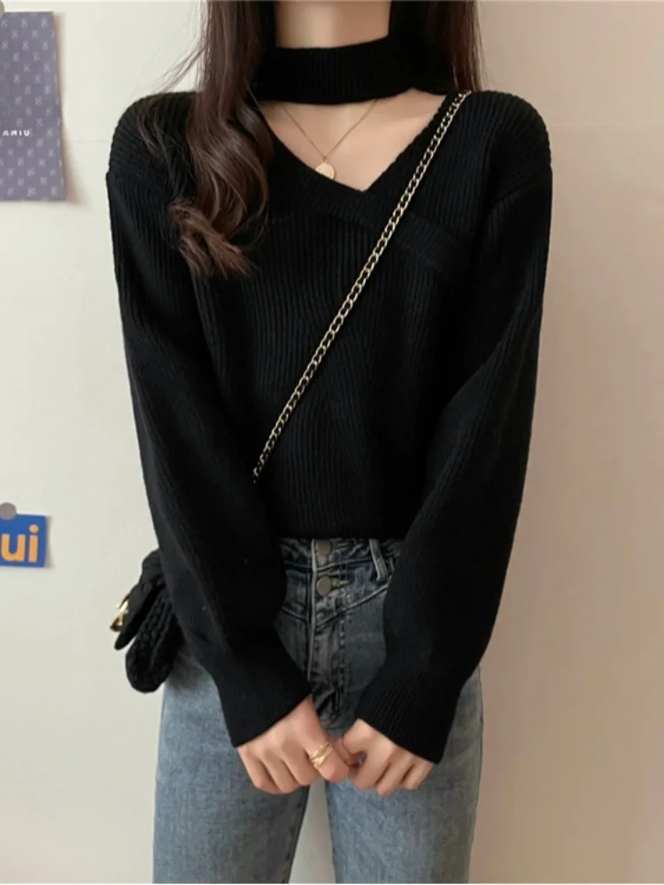 فضفاض ort محبوك سترة المرأة لون نقي أعلى فانوس Sve غير المتكافئة طوق الكورية Sle الخريف Faion لباس غير رسمي #4