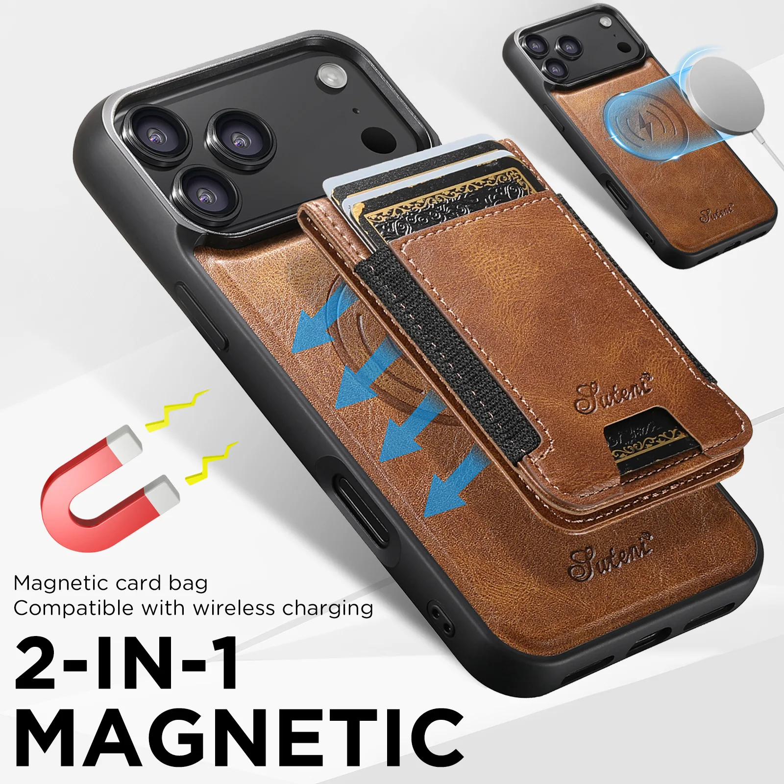 Abnehmbare Brieftasche, Kartenhalter, Hülle für iPhone 17 Pro Max 17 Air 17 Pro, magnetische Lederhülle für Mag-safe Anti-Klopf-Funda