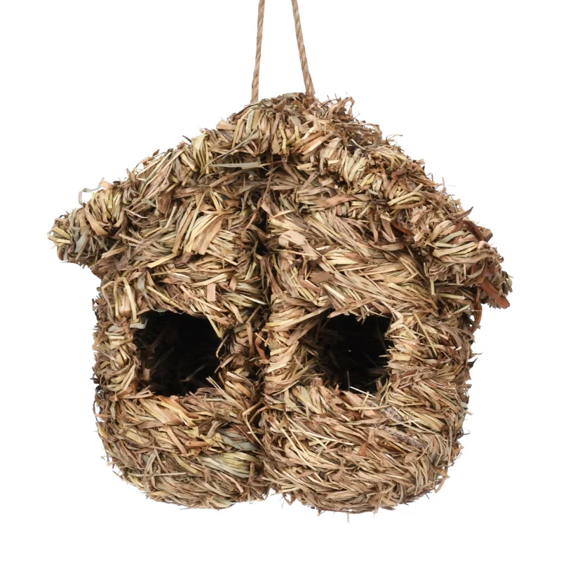 

Natural Woven Bird House - Two-Entry Outdoor Hummingbird Nest, Eco-Friendly Garden Decoration Cottage
