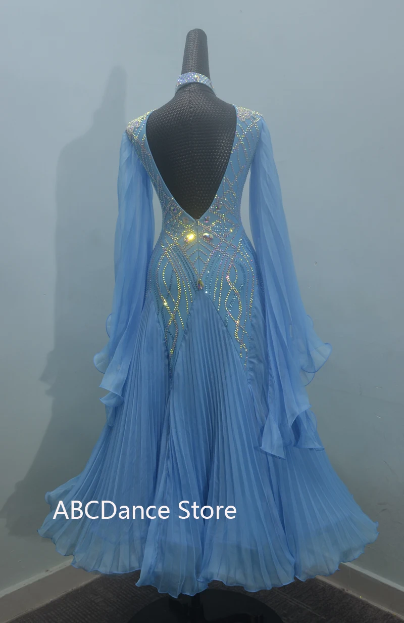 Vestido de baile de salón personalizado, vestido de baile estándar, vestido de salón para competición, traje de baile moderno, azul