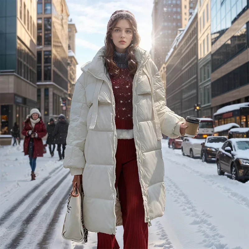 Chaqueta acolchada de plumón para mujer, abrigo térmico de manga larga con capucha, Color sólido, longitud media, elegante, de algodón, invierno, 2024