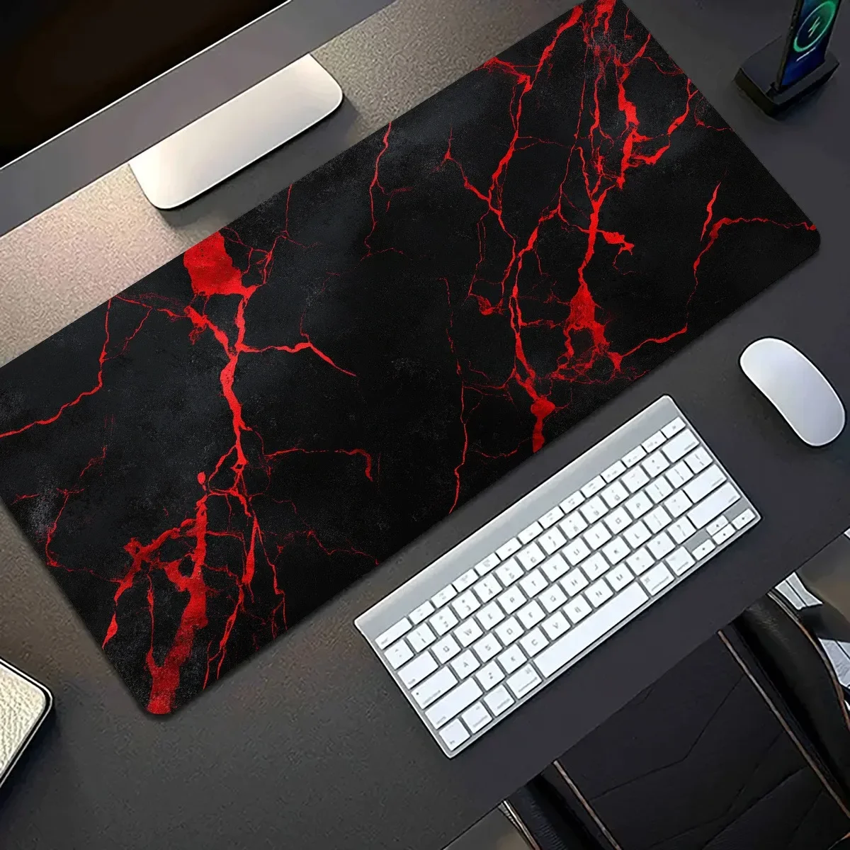Red Black Cracked Rubber Mouse Pad Smooth Non-Slip Surface Washable for Gaming Office Laptop Desk Mat