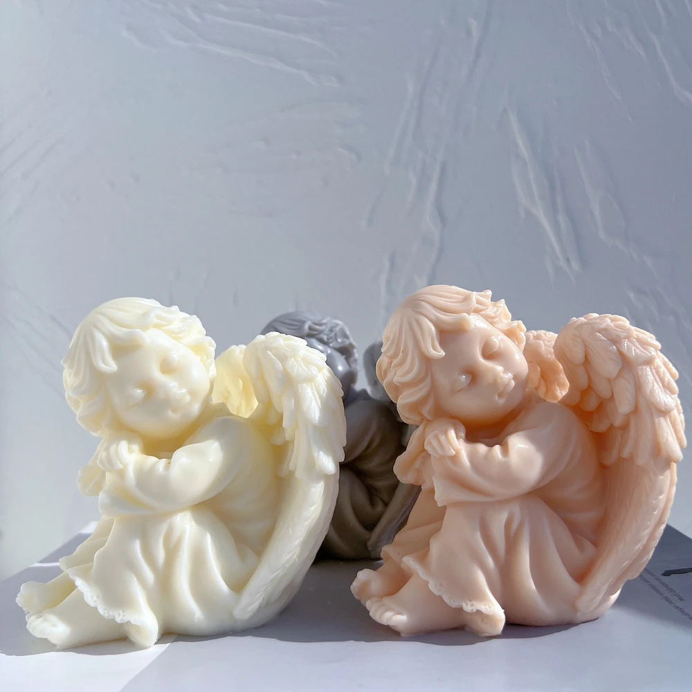 Home Decor Cherub Silicone Mold Boy Art Sculpture Soy Wax Candle Mould Praying Girl Angel Statue Mold Gardening Crafts