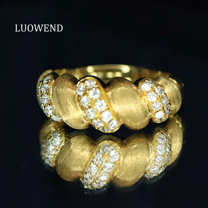 

LUOWEND 100% 18K Yellow Gold Rings Fashion Design 0.36carat Real Natural Diamond Engagement Ring for Women High Wedding Jewelry